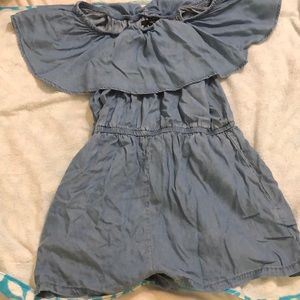 off the shoulder Blue ruffled romper